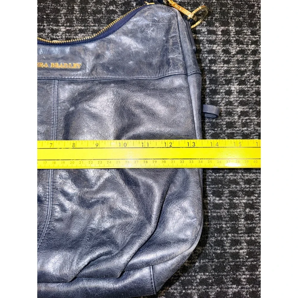 Vera Bradley leather Hobo Shoulder‎ Bag Navy Blue Gold Tone Hardware